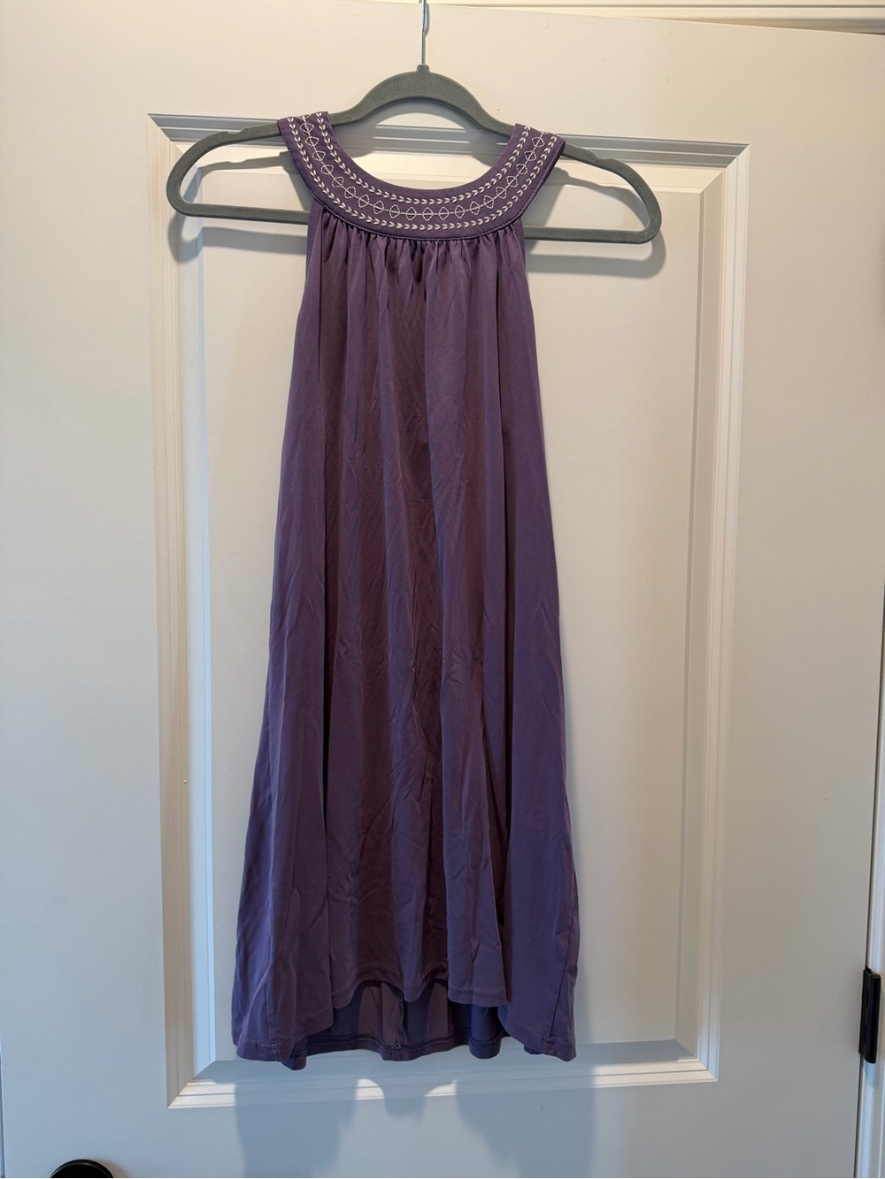 Sleeveless High-Low Halter Dress in Lavender with Embroidered Neckline